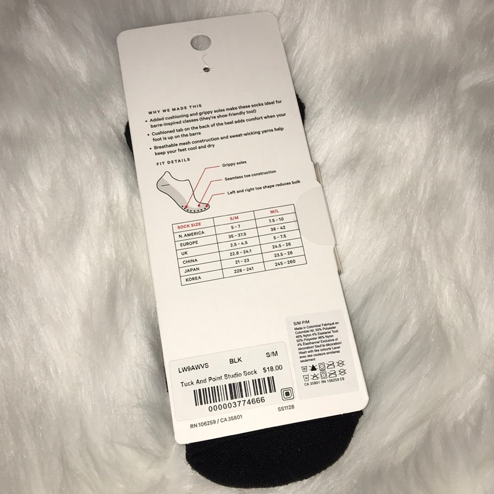 Lululemon tuck and point studio sock black S/M NWT - Picture 4 of 5
